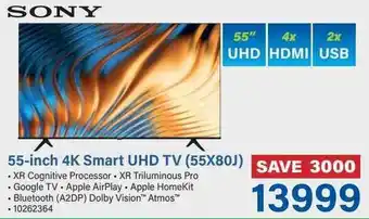 Incredible Connection Sony 55-inch 4K smart UHD TV - 55X80J offer