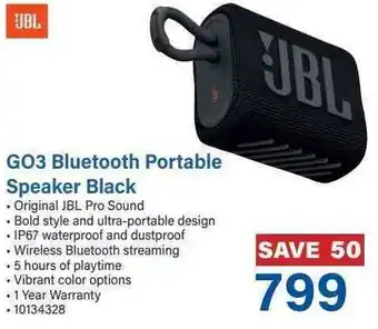 Incredible Connection JBL Go 3 Portable Bluetooth Speaker Black offer