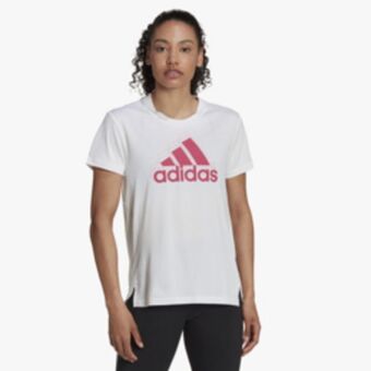 Women's adidas white & pink branded running t-shirt