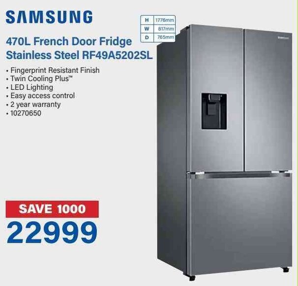 Samsung 470L French Door Fridge Stainless Steel RF49A5202SL offer at
