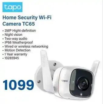 Incredible Connection Tapo Home Security Wi-Fi Camera TC65 offer