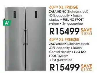 Tafelberg Furnishers Smeg - 60cm XL Fridge - ZAFA403NX / Smeg - 60cm XL Freezer - ZACV283NX offer
