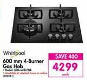 Makro Whirlpool 600mm 4-Burner Gas Hob offer