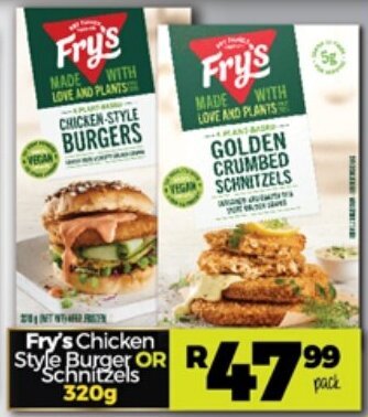 Take 'n Pay Fry's Chicken Style burger or Schnitzels 320g offer