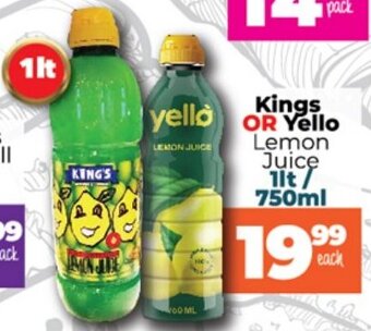 Take 'n Pay King's or Yellò Lemon Juice 1lt / 750ml offer