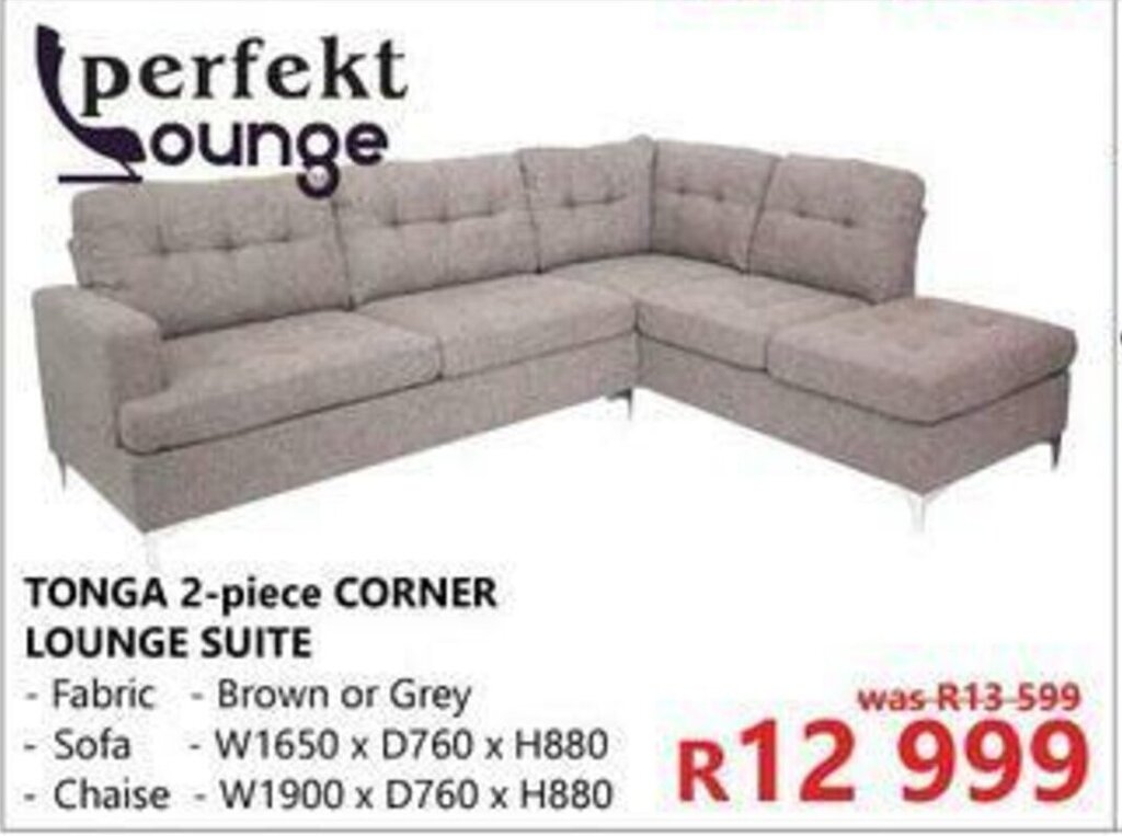 Perfekt Lounge Tonga 2 piece Corner Lounge Suite offer at Tafelberg Furnishers