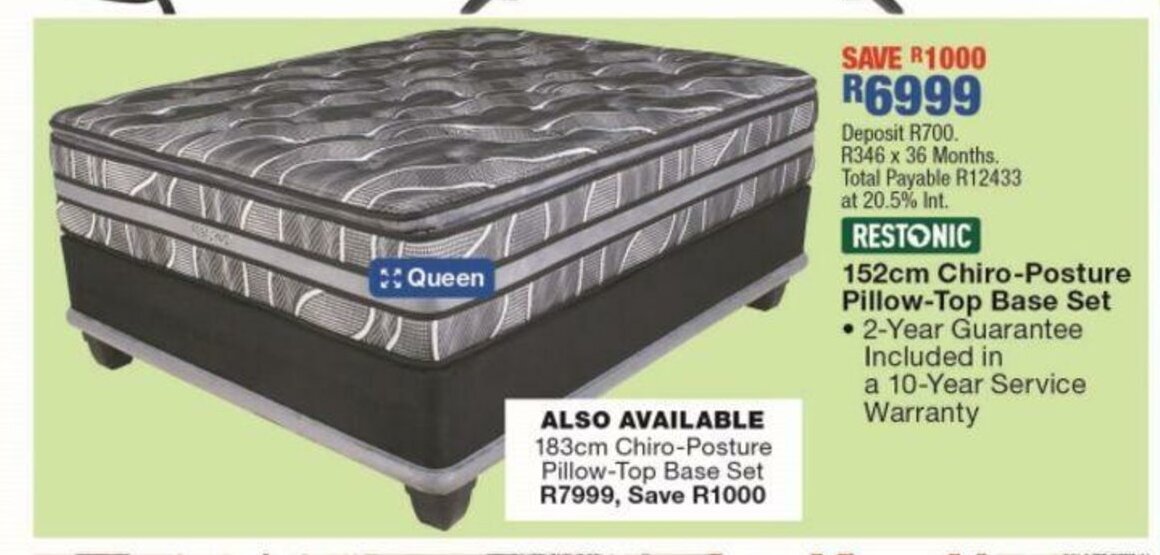 Restonic 152cm ChiroPosture PillowTop Base Set offer at OK Furniture