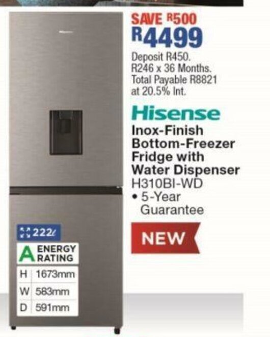 Hisense InoxFinish BottomFreezer Fridge with Water Dispenser