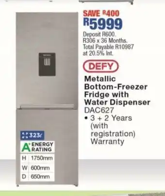 OK Furniture Metallic Bottom-Freezer Fridge with Water Dispenser - DAC627 offer