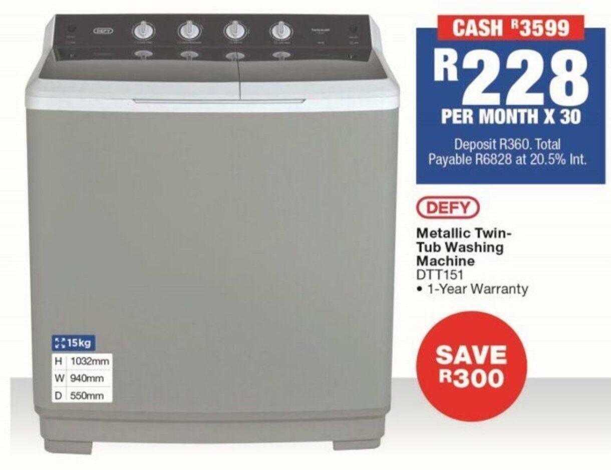 Defy Metallic Twin Tub Washing Machine Dtt151 Large 