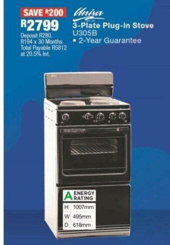 Univa - 3-Plate Plug-in Stove - U305B