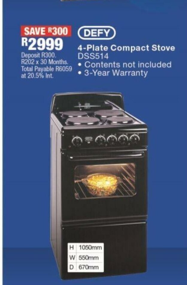 DEFY 4 Plate Compact Stove DSS514 Offer At OK Furniture