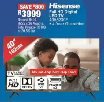 OK Furniture Hisense - 40" Full HD Digital LED TV - 40A5200F offer