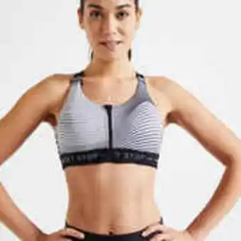 Decathlon Women's cardio fitness training bra 900 - black and white print offer