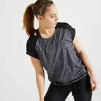 Decathlon Women's loose fitness cardio crew neck t-shirt - mottled grey/black offer