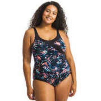 Decathlon Women's one-piece aquafitness swimsuit karli boo - black orange offer