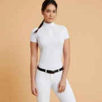 Women's short-sleeved horse riding show shirt 500 - white