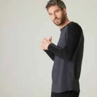 Men's long-sleeved fitted-cut crew neck cotton fitness t-shirt 520 - carbon grey