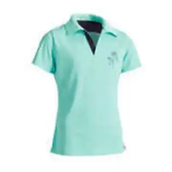Decathlon 500 mesh kids' short-sleeved horse riding polo shirt - turquoise/navy offer