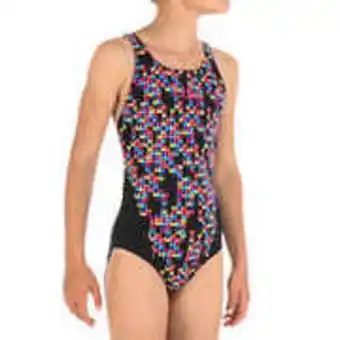 Decathlon Kamiye girls' chlorine resistant one-piece swimsuit - jely black offer