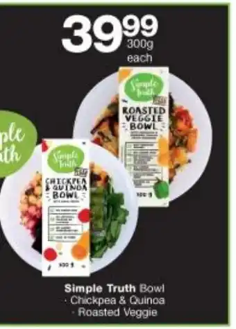 Checkers Simple Truth Bowl Chickpea & Quinoa Roasted Veggie 300g offer