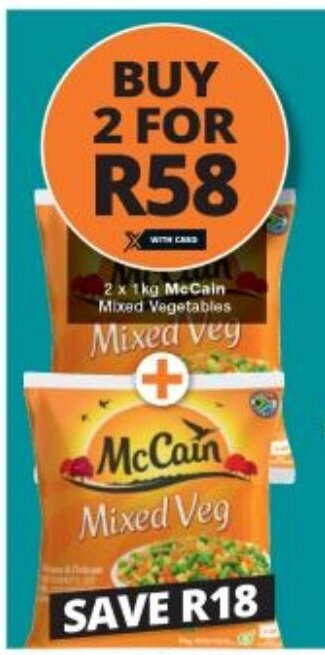 Checkers McCain Mixed Vegetables 2x1kg offer