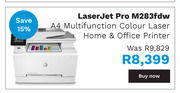 Hp laserjet pro m283fdw a4 multifunction colour laser home & office printer