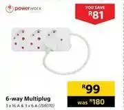 Builders Warehouse Powerworx 6 way multiplug-3 x 16a & 3 x 6a offer