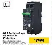 Builders Warehouse Cbi 63a earth leakage no overload protection offer