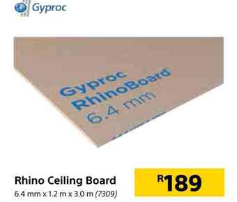 Builders Warehouse Gyproc rhino ceiling board-6.4mm x 1.2m x 3.0m offer