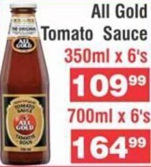 Advance Cash n Carry All Gold Tomato Sauce 700ml x 6's offer
