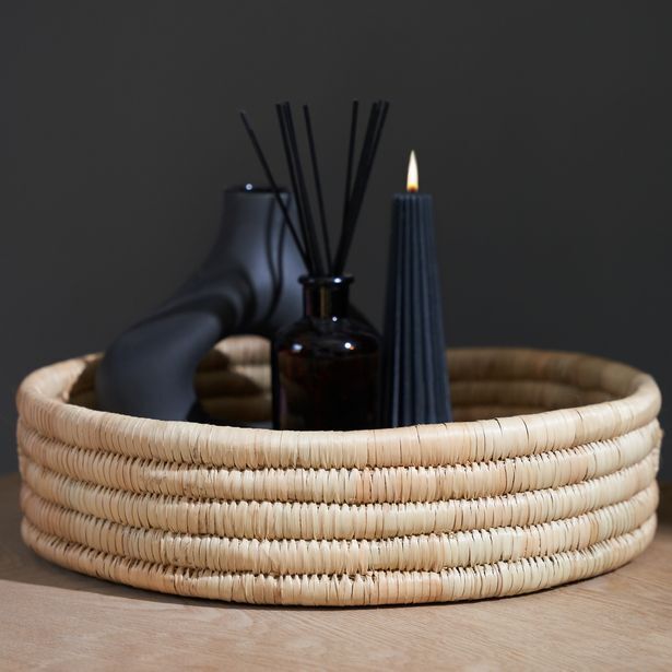 Handmade malawian round woven tray with handles offer at OneDayOnly