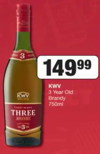 Spar Tops KWV 3 Year Old Brandy 750 ml offer