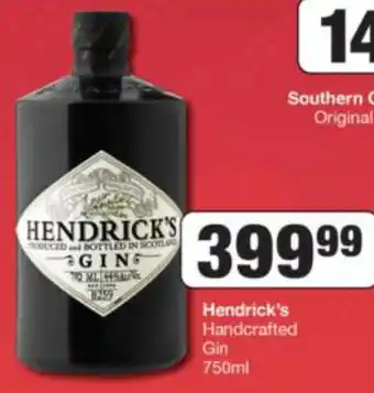 Spar Tops Hendrick's Handcrafted Gin 750 ml offer