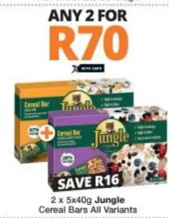 Checkers Jungle Cereal Bars All Variants 2 x 5x40g offer