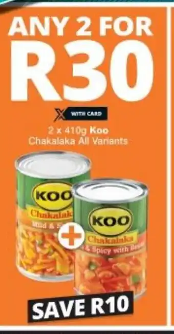 Checkers Koo Chakalaka All Variants 2 x 410g offer