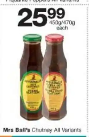 Checkers Mrs. Ball's Chutney All Variants 450g/470g offer