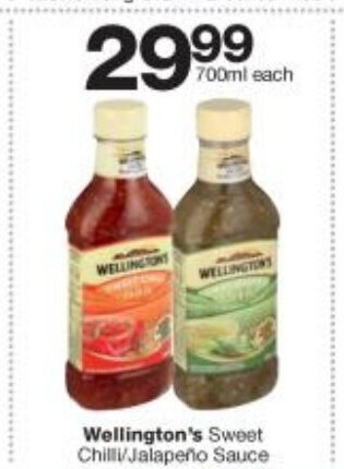 Checkers Wellington's Sweet Chilli / Jalapeno Sauce 700ml offer