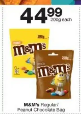 Checkers M&M's Regular / Peanut Chocolate Bag 200g offer