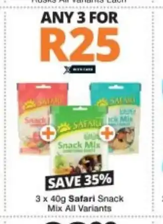 Checkers Safari Snack Mix All Variants 3 x 40g offer
