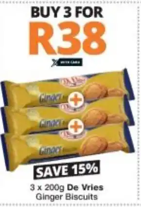 Checkers De Vries Ginger Biscuits 3 x 200g offer