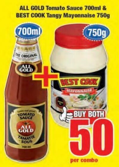 Boxer All Gold Tomato Sauce 700ml & Best Cook Tangy Mayonnaise 750g offer