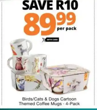 Checkers Birds / Cats & Dogs Cartoon Themed Coffee Mugs 4-Pack offer