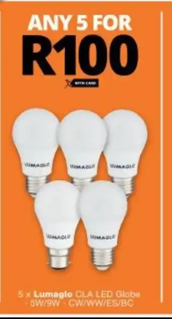 5 x Lumaglo CLA LED Globe 5W/9W CW/WW/ES/BC