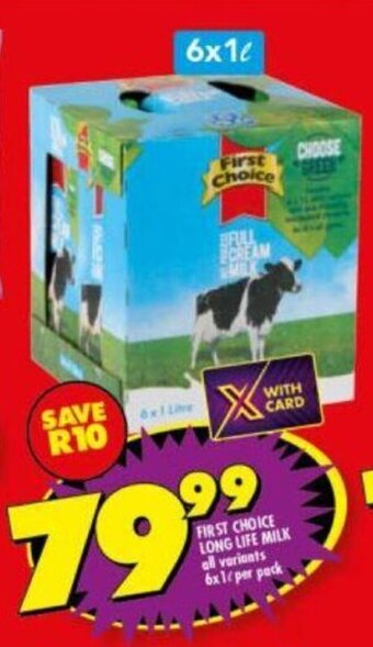 Shoprite First Choice Long Life Milk all variants 6 x 1L per pack offer