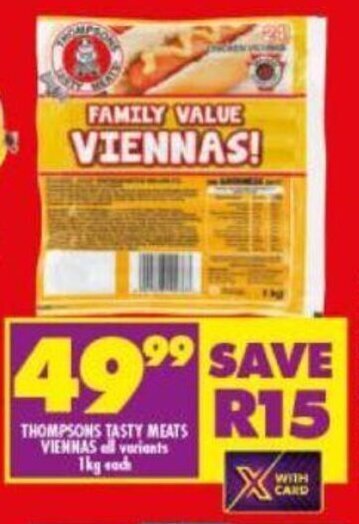 Shoprite Thompsons Tasty Meats Viennas all variants 1kg offer
