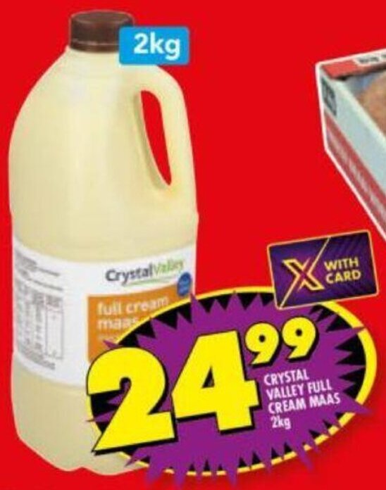Crystal Valley Full Cream Maas 2kg offer at Shoprite