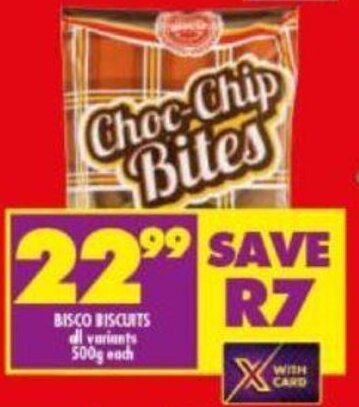 Shoprite Bisco chooc-Chip Bites Biscuits all variants 500g offer