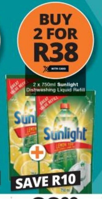 Checkers Sunlight Dishwashing Liquid Refill 2 x 750ml offer