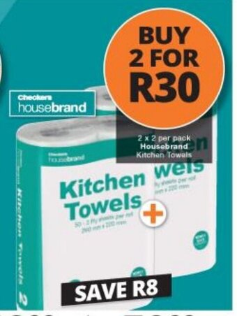 Checkers Housebrand Kitchen Towels 2 x 2 per pack offer
